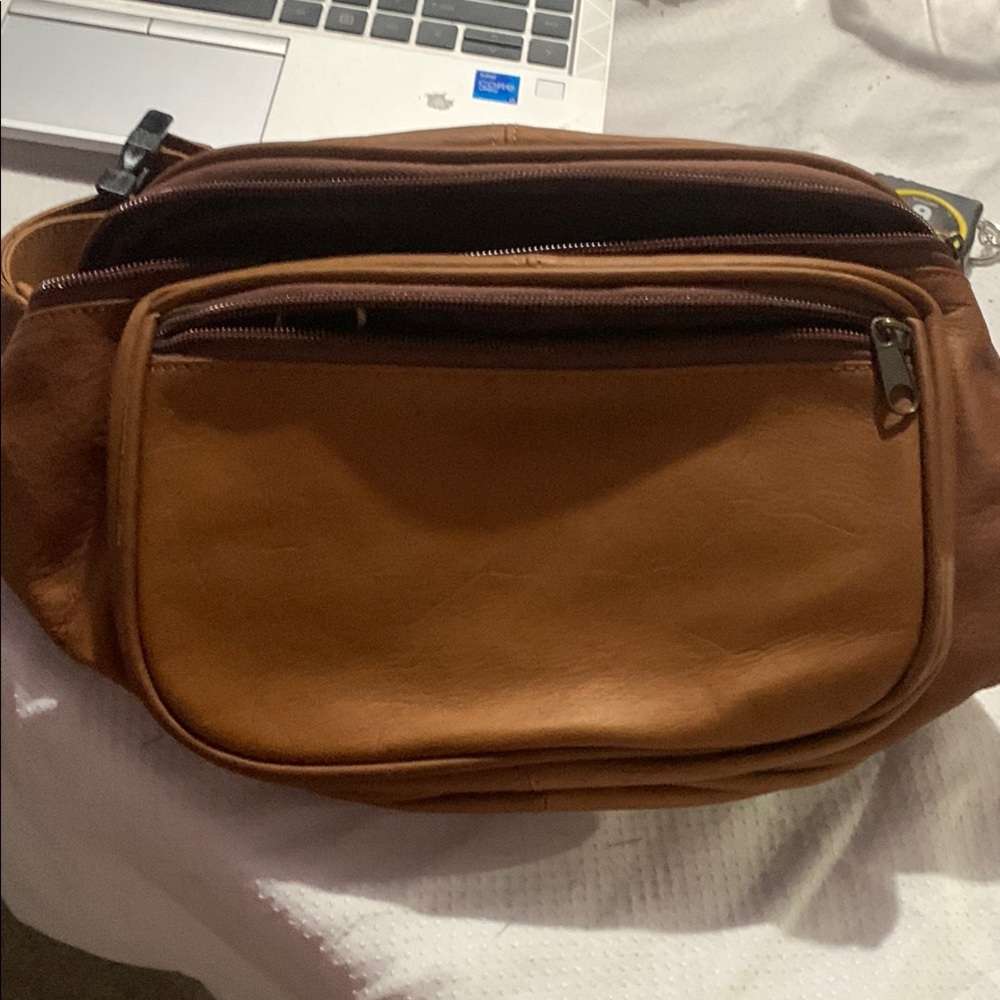 Brown Leather Belt Bag with Structured Design and Polished Finish